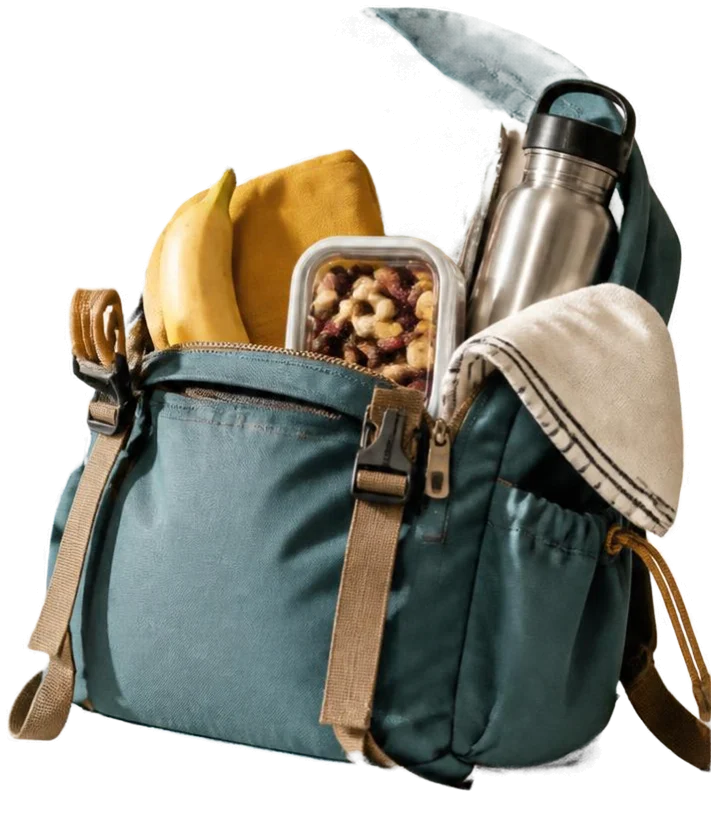 Gepackter Rucksack mit Snacks für den Familienausflug – Wohin mit Kind App